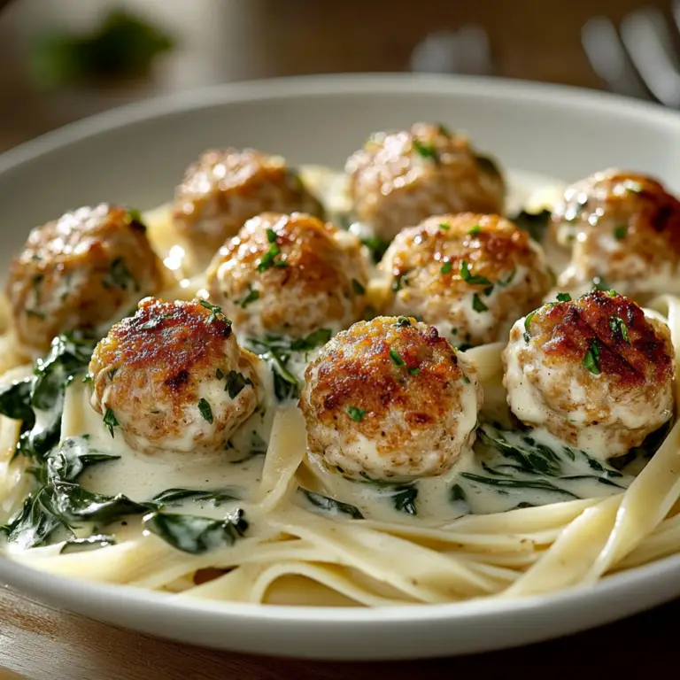 Baked Chicken Ricotta Meatballs and Spinach Alfredo