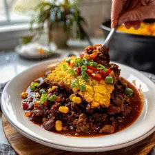 Texas Style Chili with Cornbread Crust